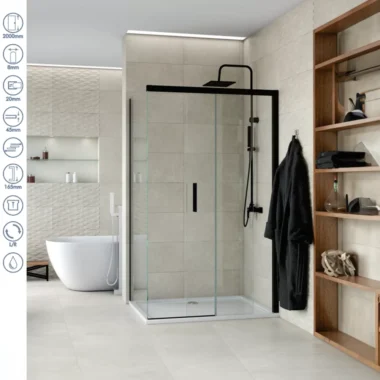 COPEN ALPHA Stakleni paravan BLACK 1200x2000 8mm staklo soft close