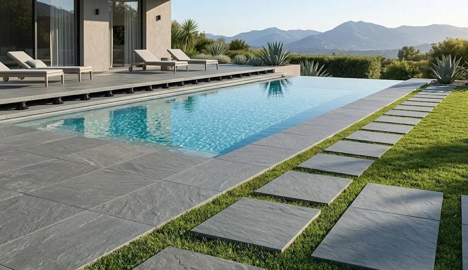 Moderna bašta i terasa popločana 2cm gres keramikom